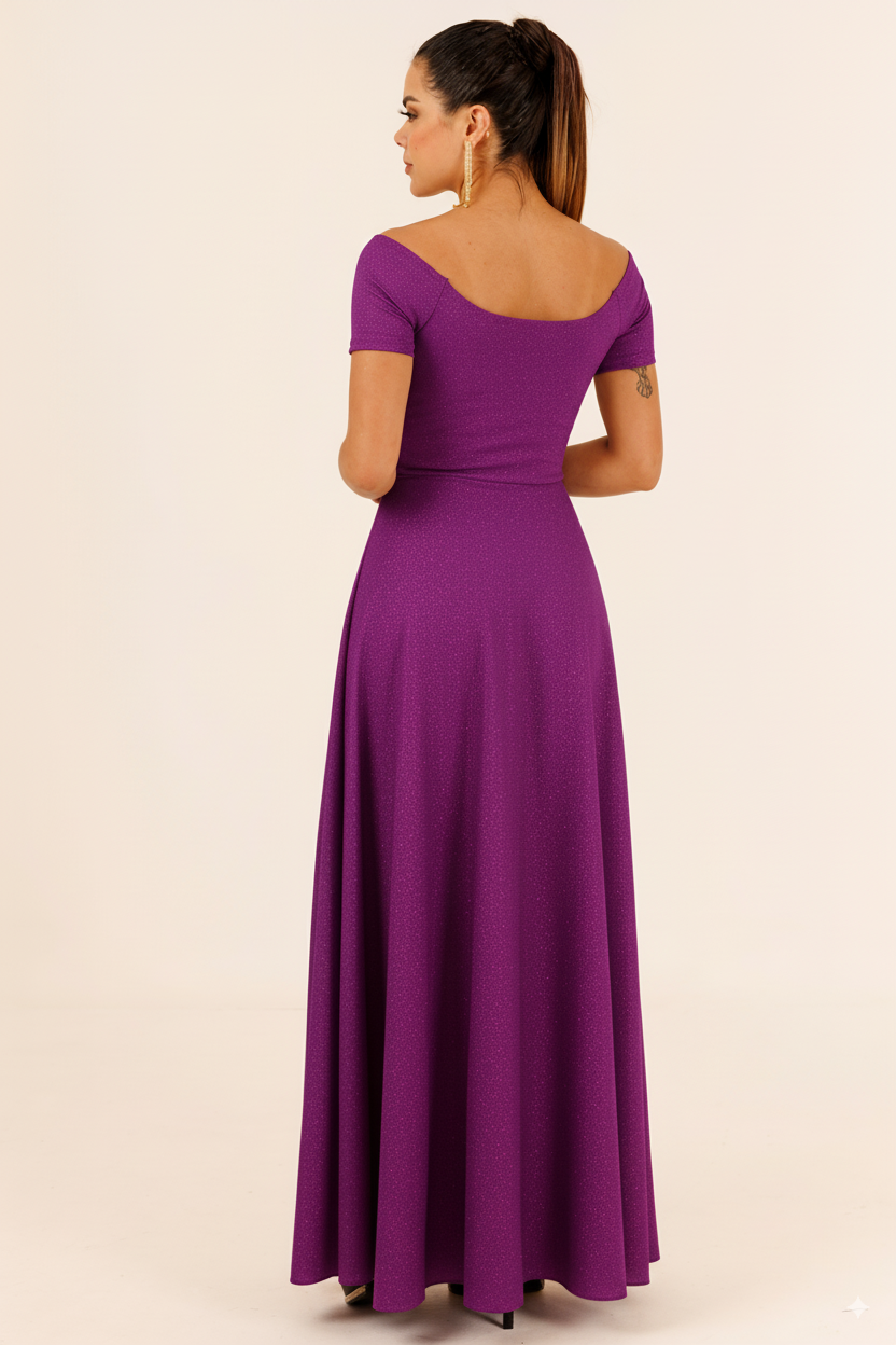 Vestido Largo con Brillos Hombros al Descubierto - BONITA BRILLOS