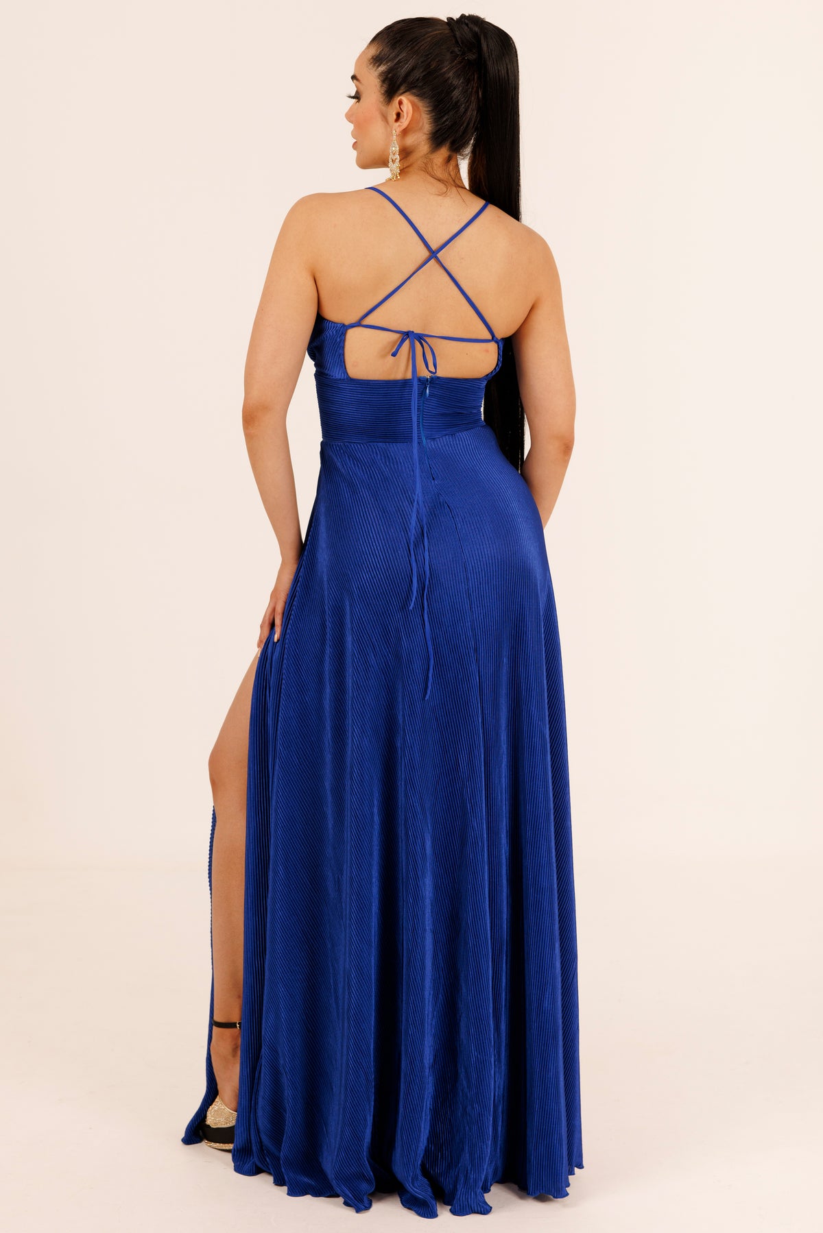 Vestido largo plisado de tirantes - COCO