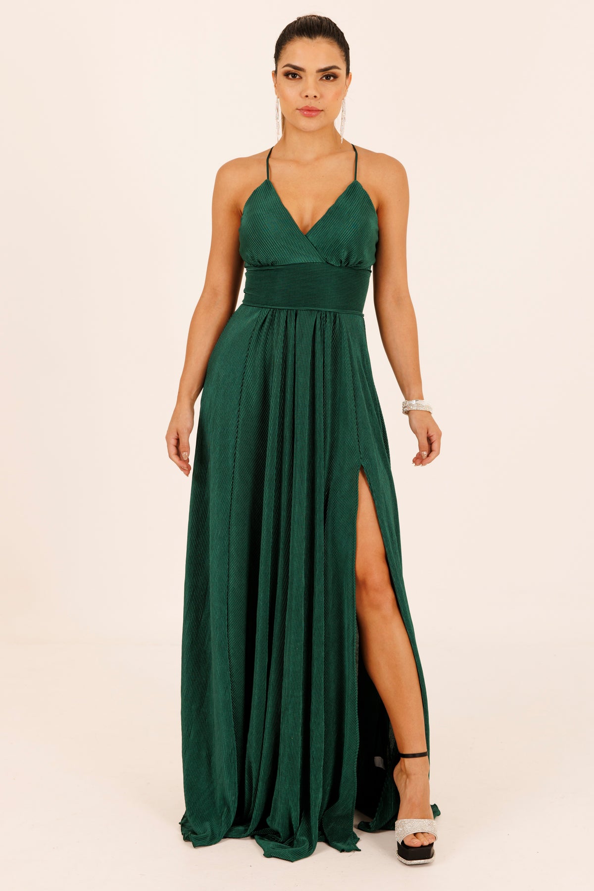 Vestido largo plisado de tirantes - COCO