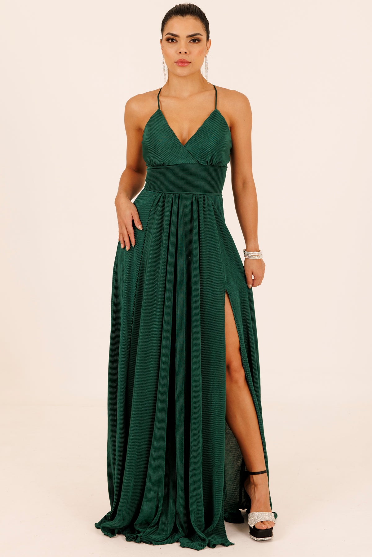 Vestido largo plisado de tirantes - COCO