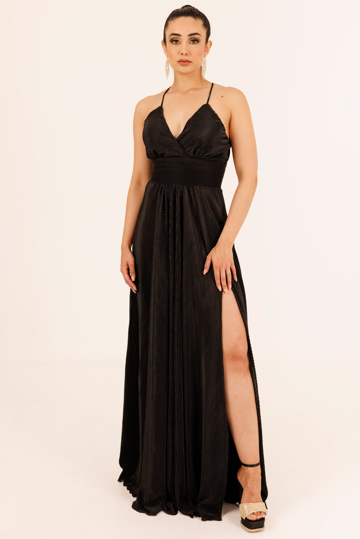 Vestido largo plisado de tirantes - COCO