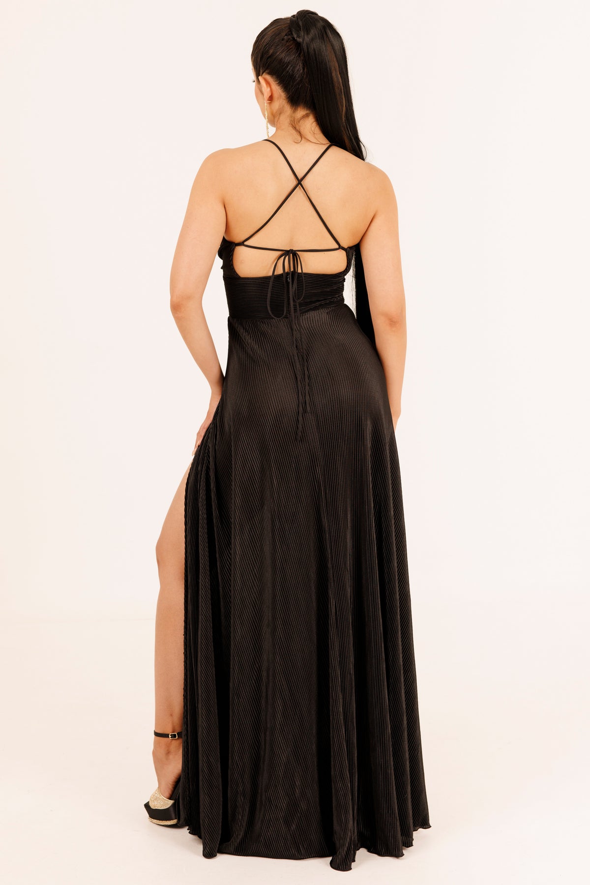 Vestido largo plisado de tirantes - COCO