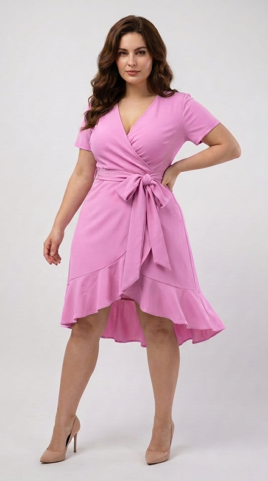 Vestido corto con mangas escote cruzado y cinturon - VICKY