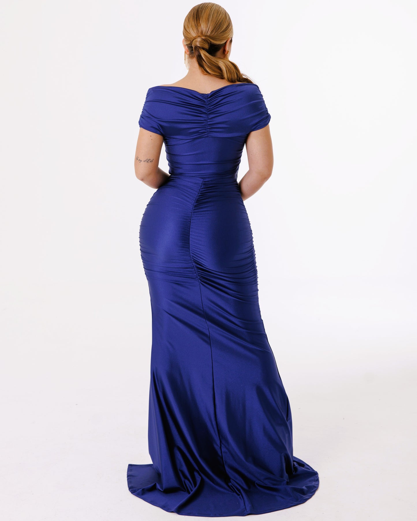 Vestido Largo con Abertura y Mangas - Zafiro