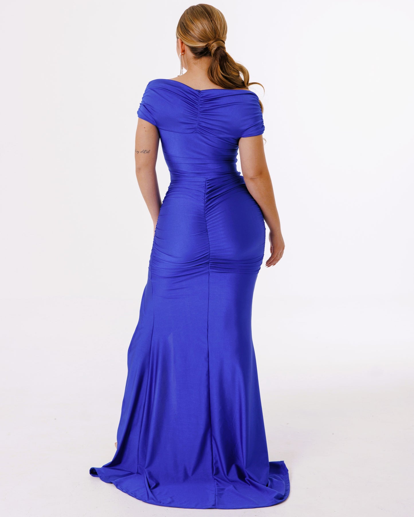 Vestido Largo con Abertura y Mangas - Zafiro