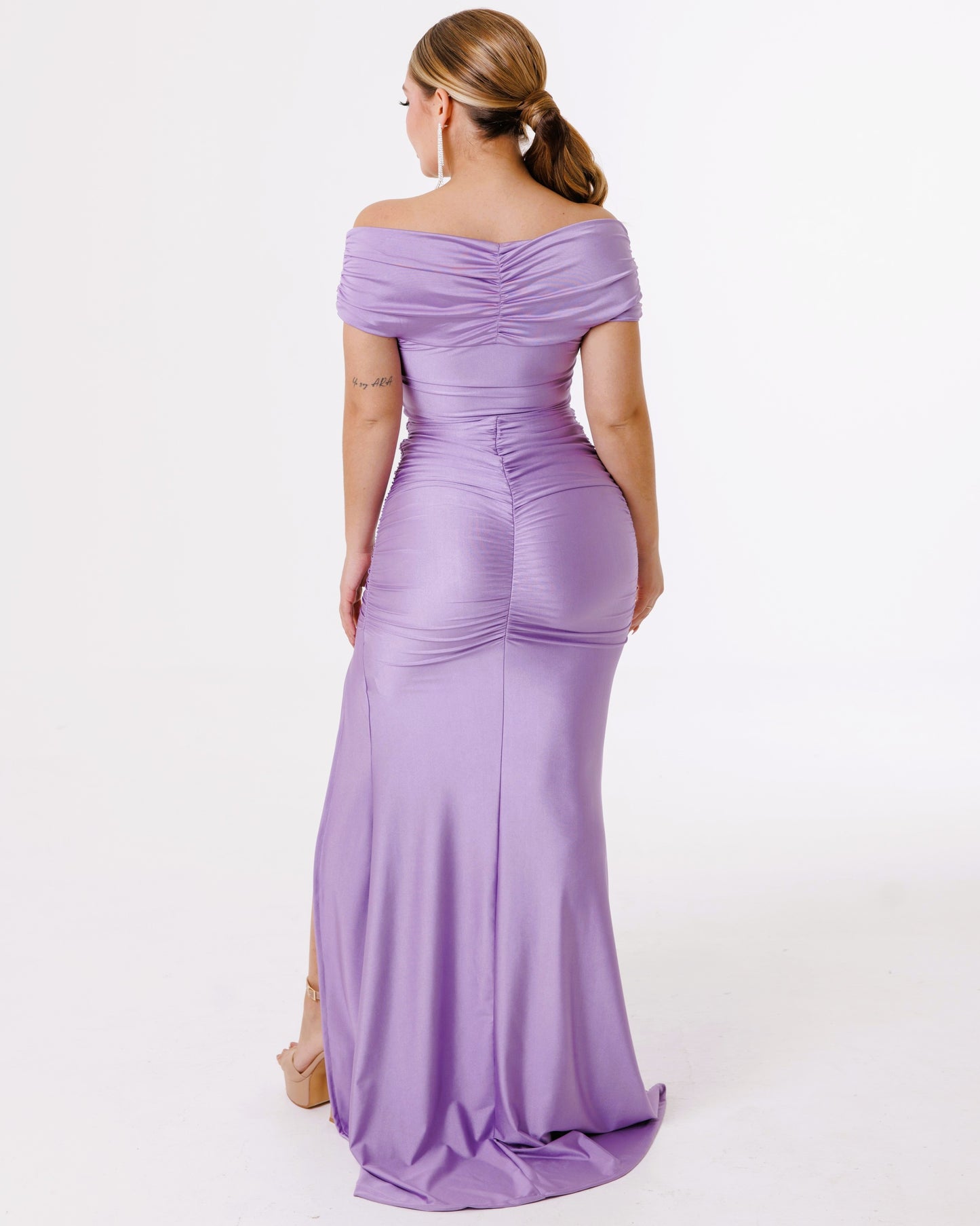 Vestido Largo con Abertura y Mangas - Zafiro
