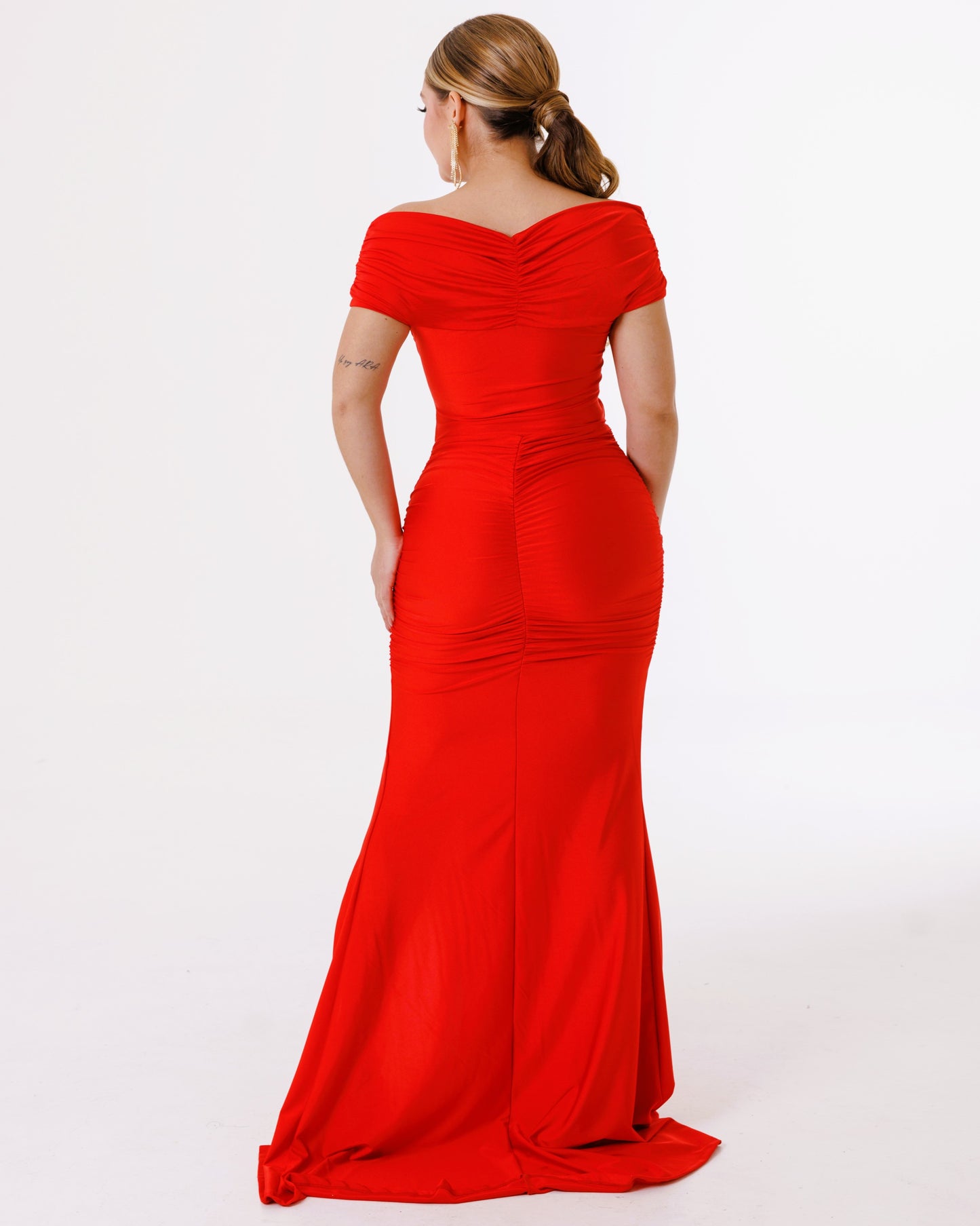 Vestido Largo con Abertura y Mangas - Zafiro