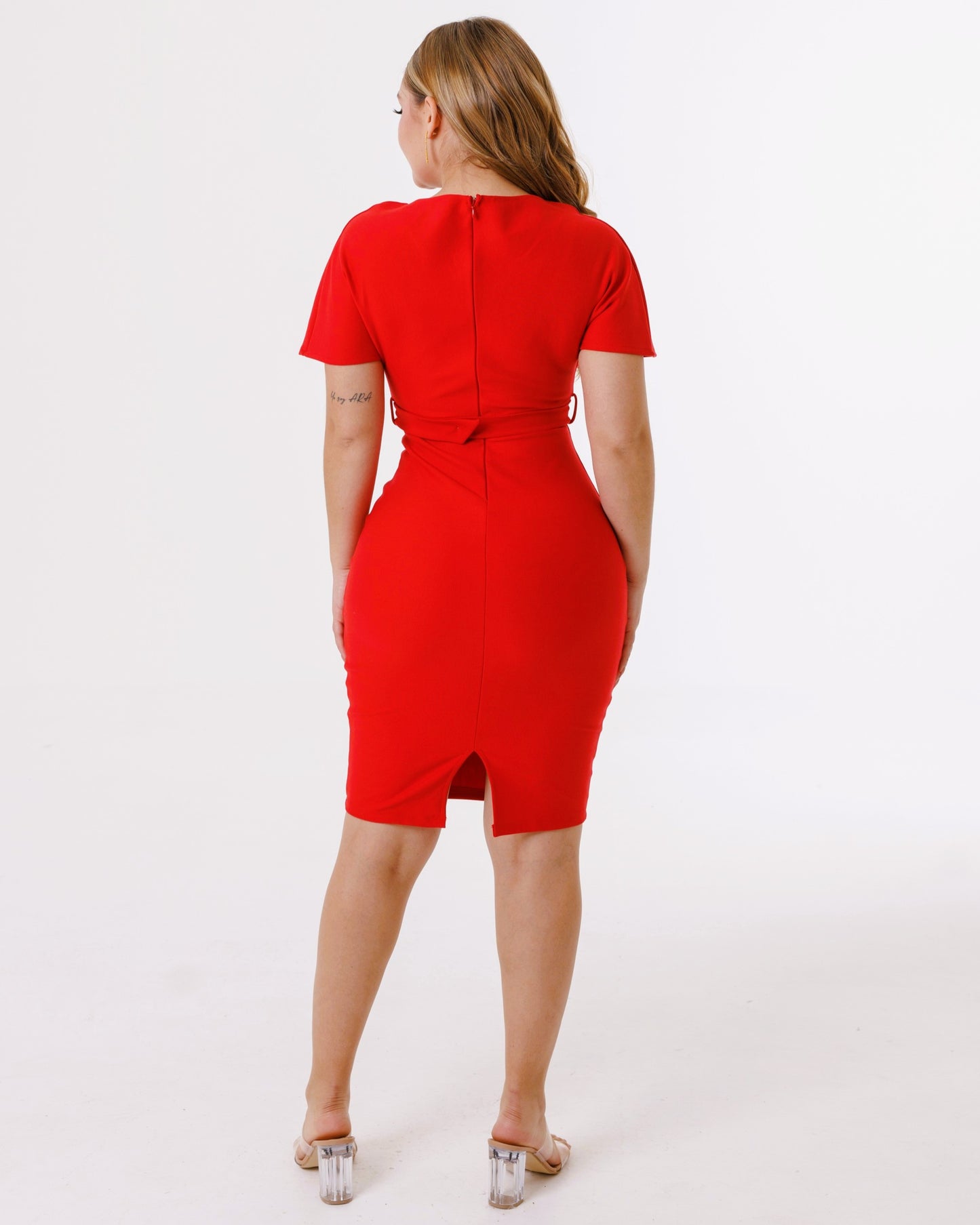 Vestido Corto con cinturon con mamgas y cuello cruzado - DIVA