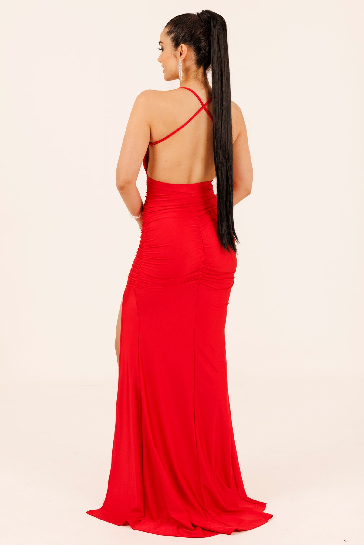 Vestido Largo con Abertura Corrugado - GINEVRA