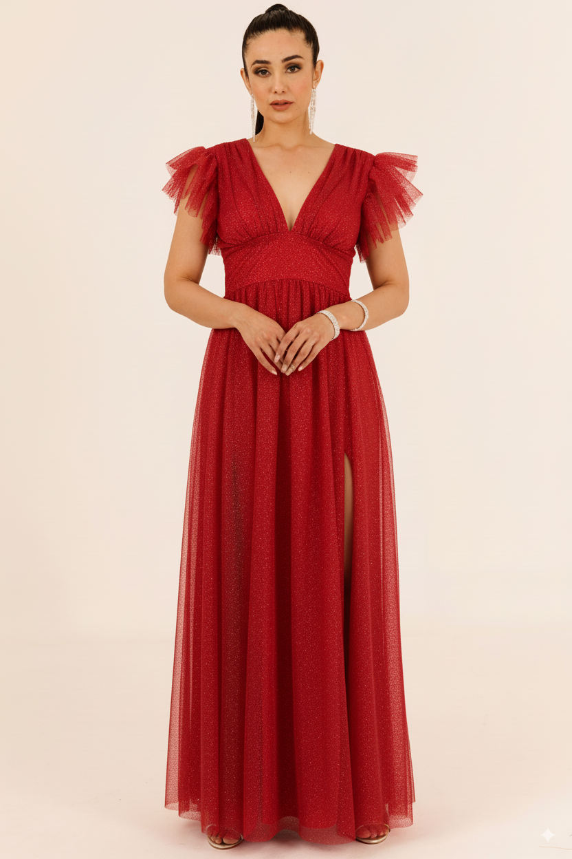 Vestido Largo con Brillos y Mangas - JULIA BRILLOS