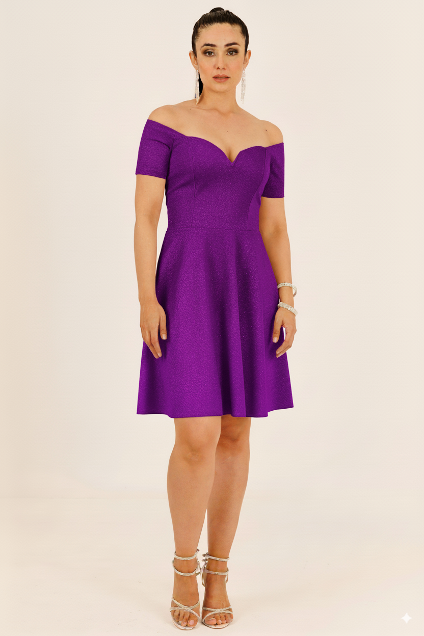 Vestido Corto con Brillos Hombros al Descubierto - BONITA CORTO BRILLOS