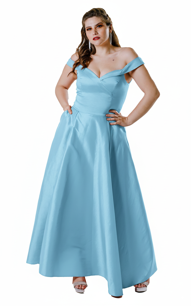 Vestido largo con abertura y hombros descubiertos. -"FLORENCIA"