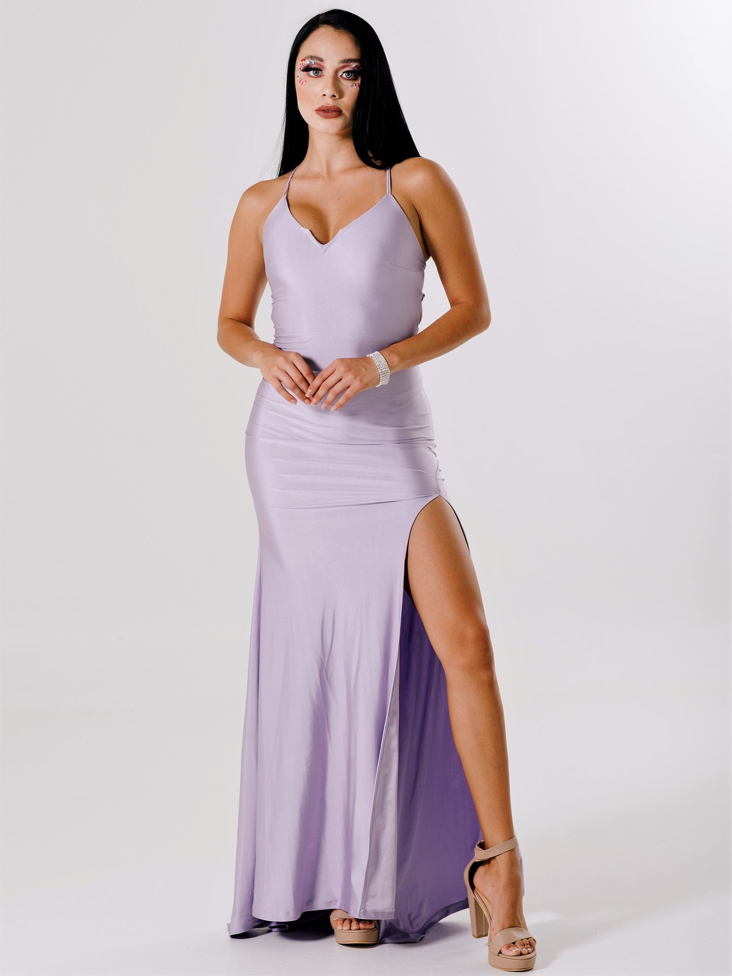 Vestido Largo Ajustado con Abertura Coarrugado y tirantes - IVY