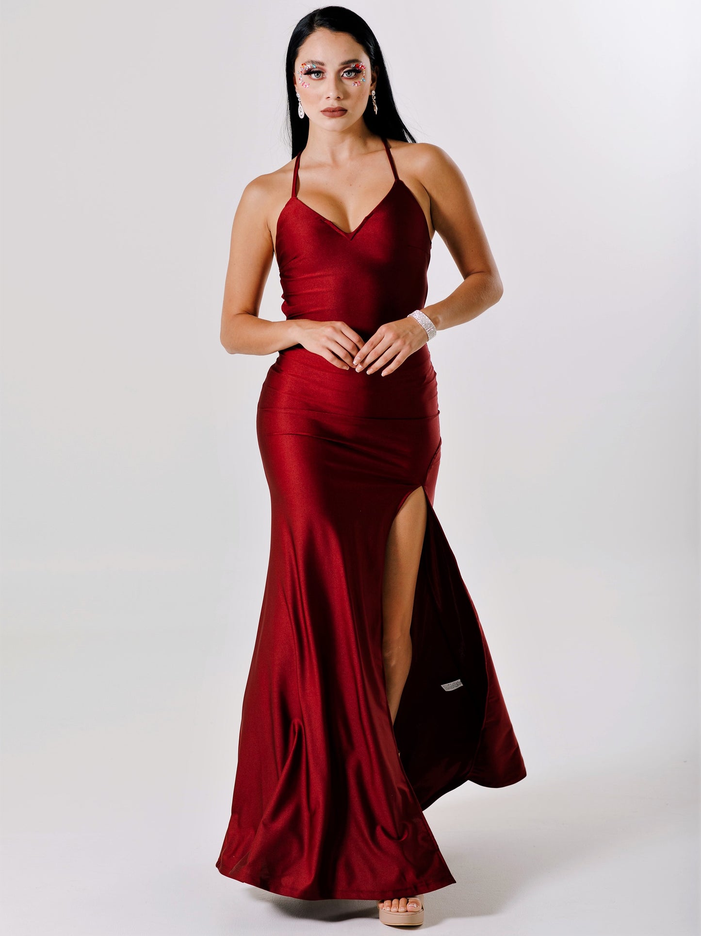 Vestido Largo Ajustado con Abertura Coarrugado y tirantes - IVY