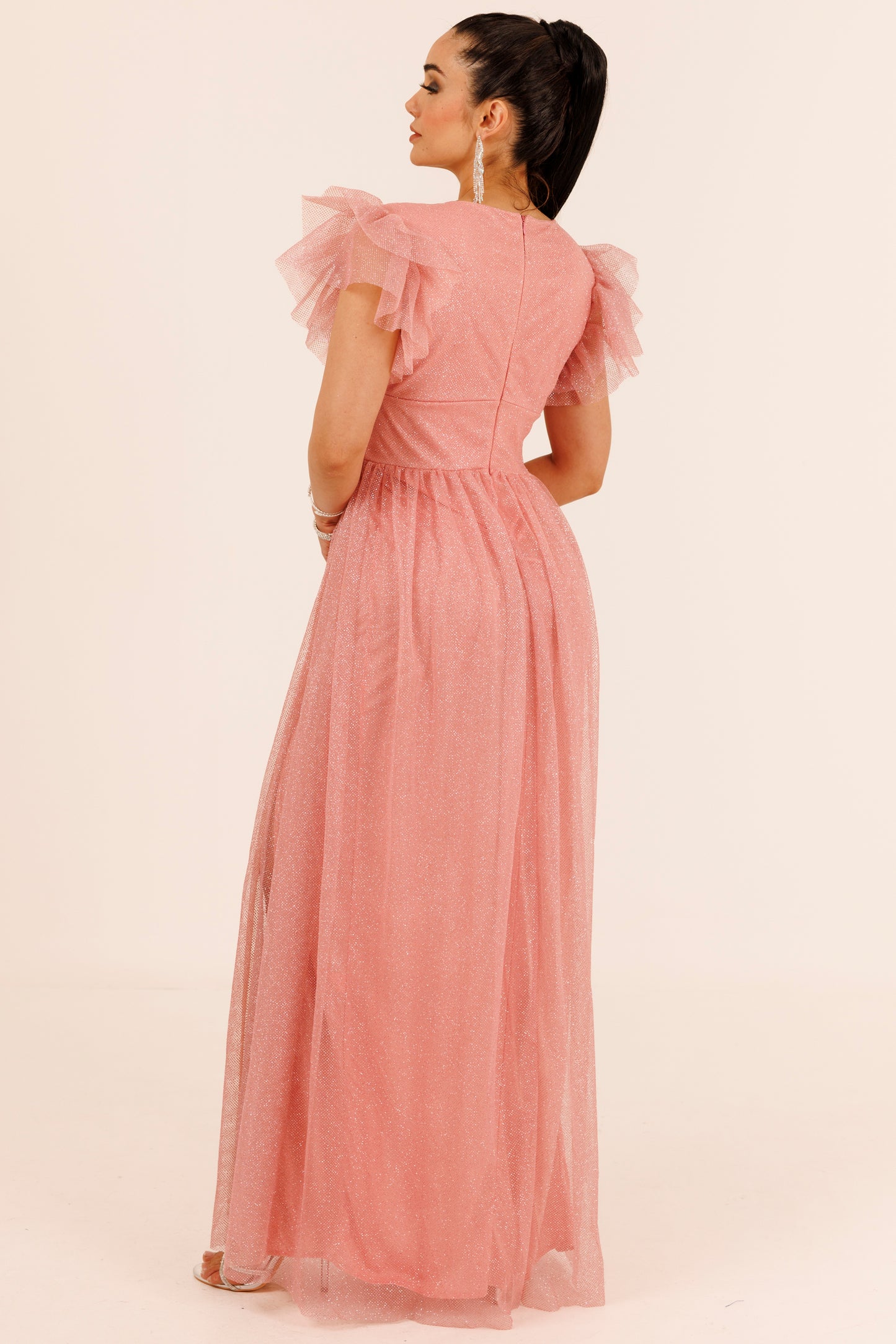 Vestido Largo con Brillos y Mangas - JULIA BRILLOS