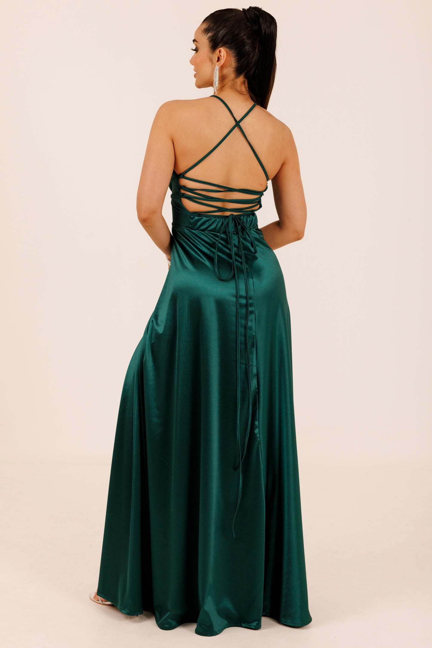Vestido Largo Escote Cruzado y Tirantes con Abertura - VIOLETA SATEEN