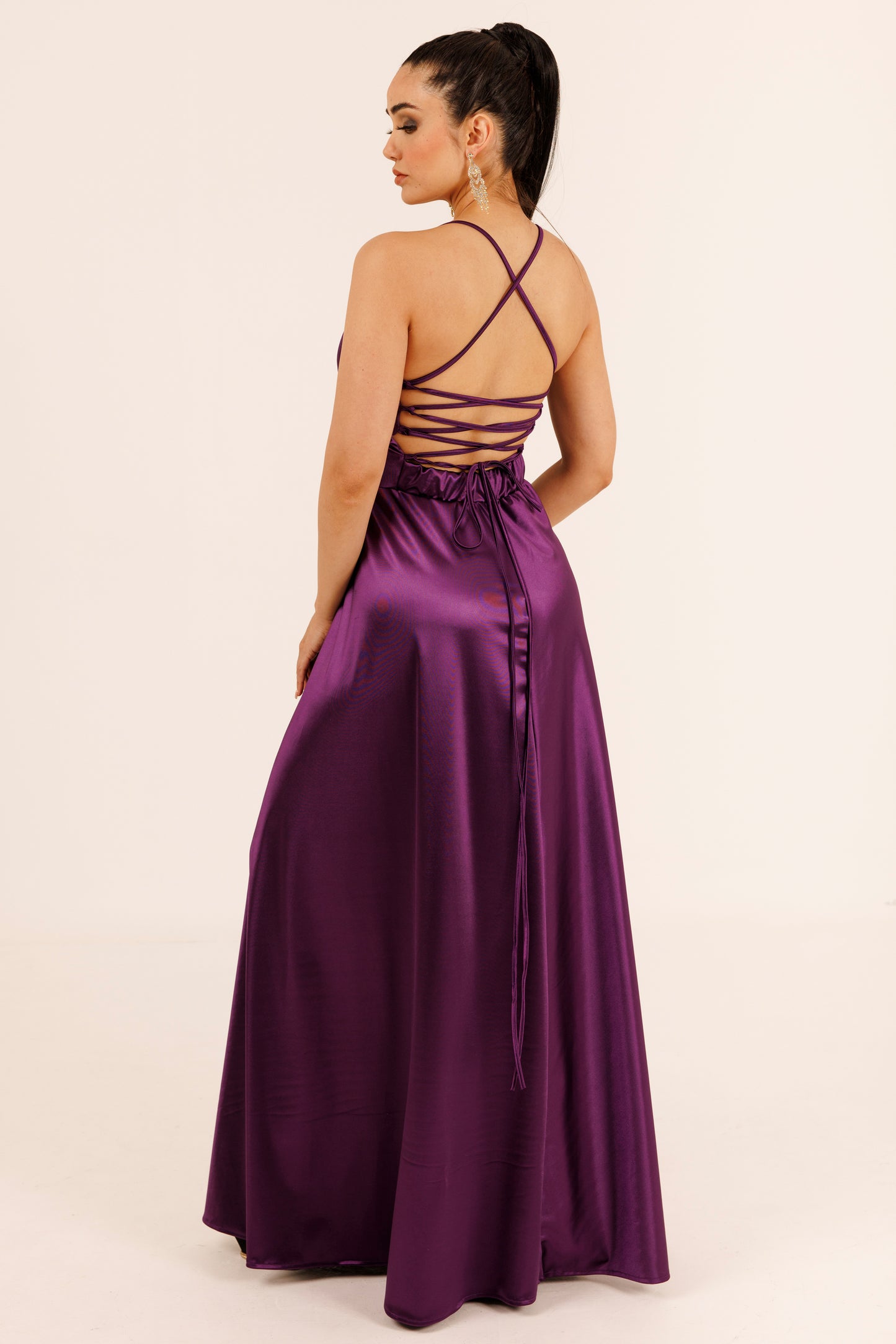 Vestido Largo Escote Cruzado y Tirantes con Abertura - VIOLETA SATEEN