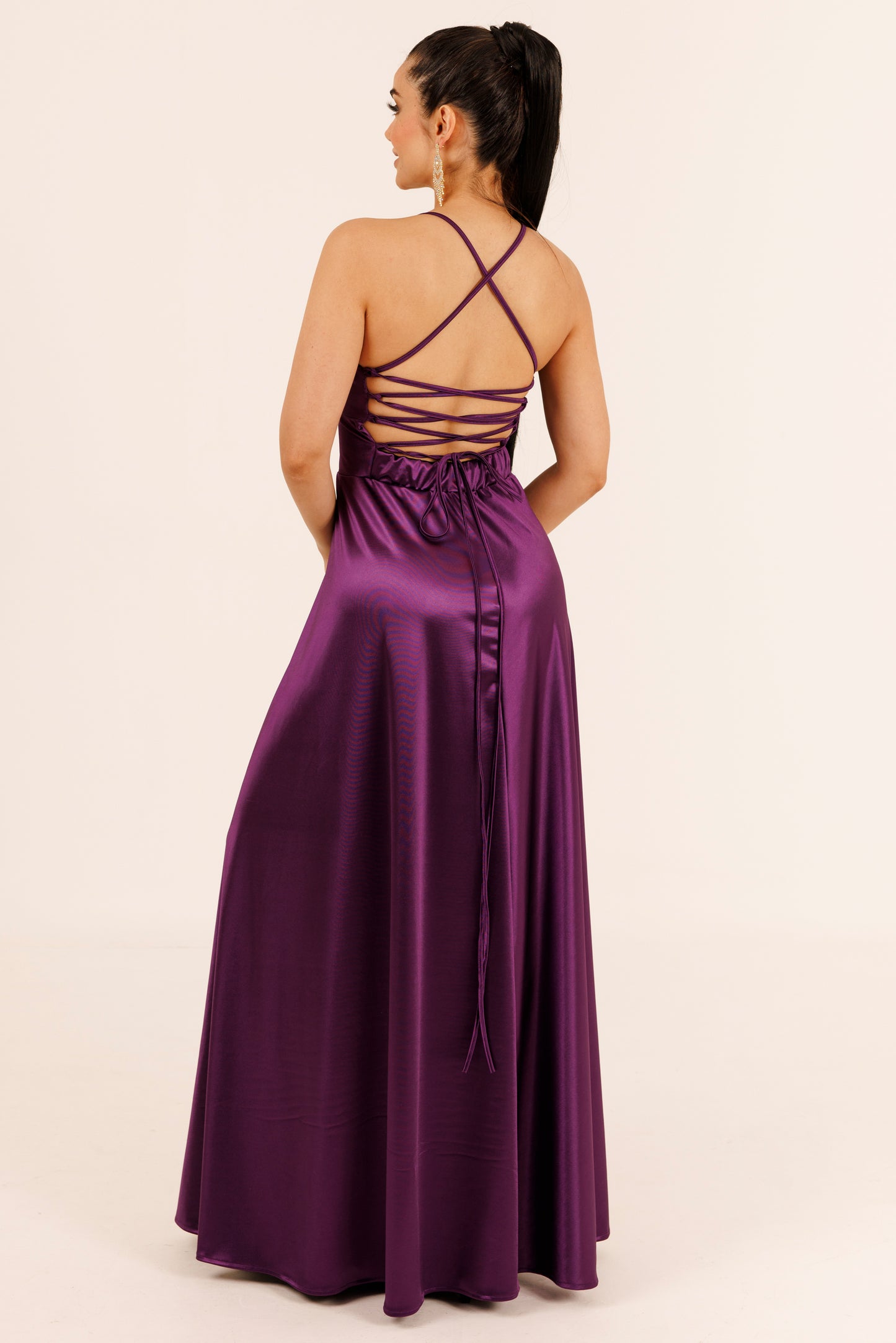 Vestido Largo Escote Cruzado y Tirantes con Abertura - VIOLETA SATEEN