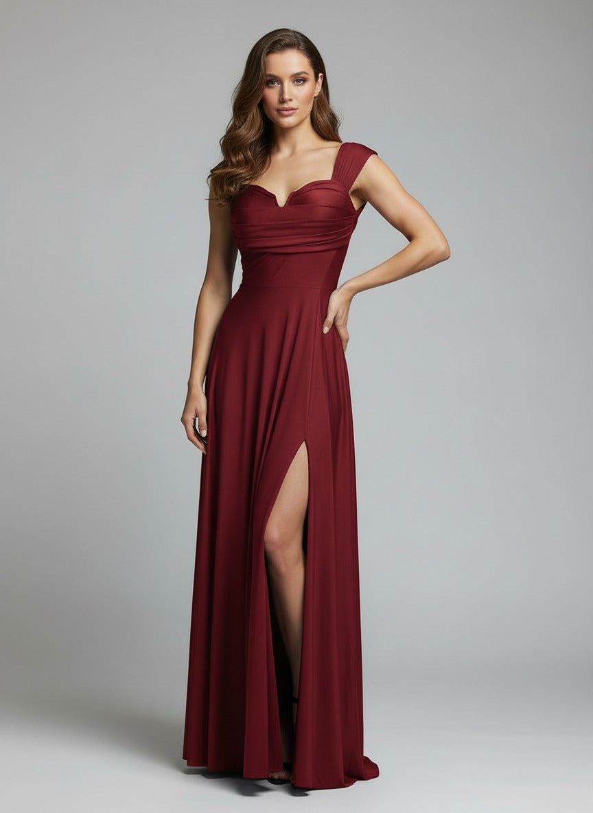 Vestido Largo Con Abertura y mangas- ROSIE