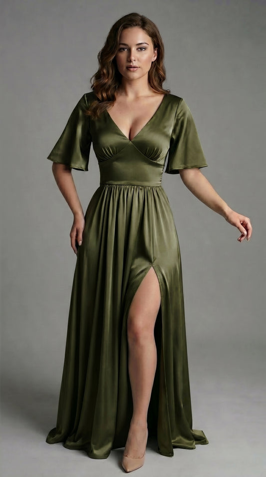 Vestido largo con Manga y Abertura - Cristina Nuevo