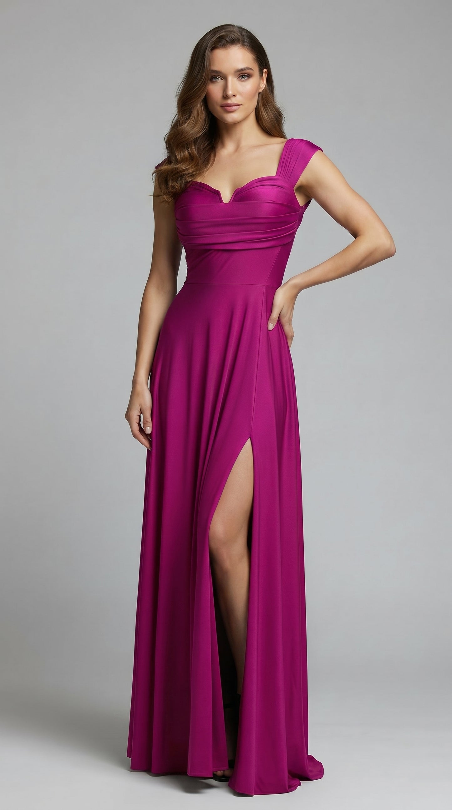 Vestido Largo Con Abertura y mangas- ROSIE