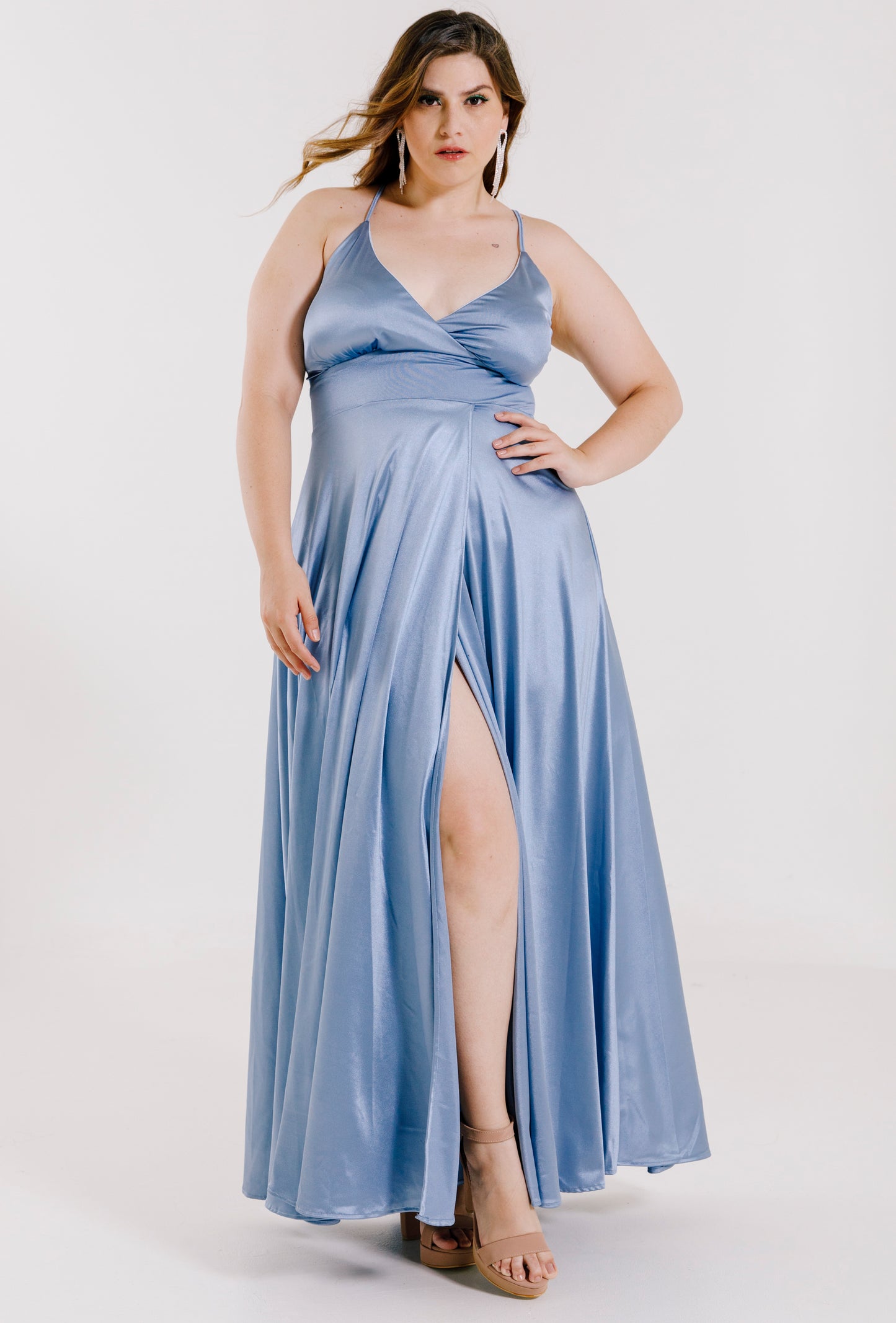 Vestido Largo Saten Con Abertura - CAMILA