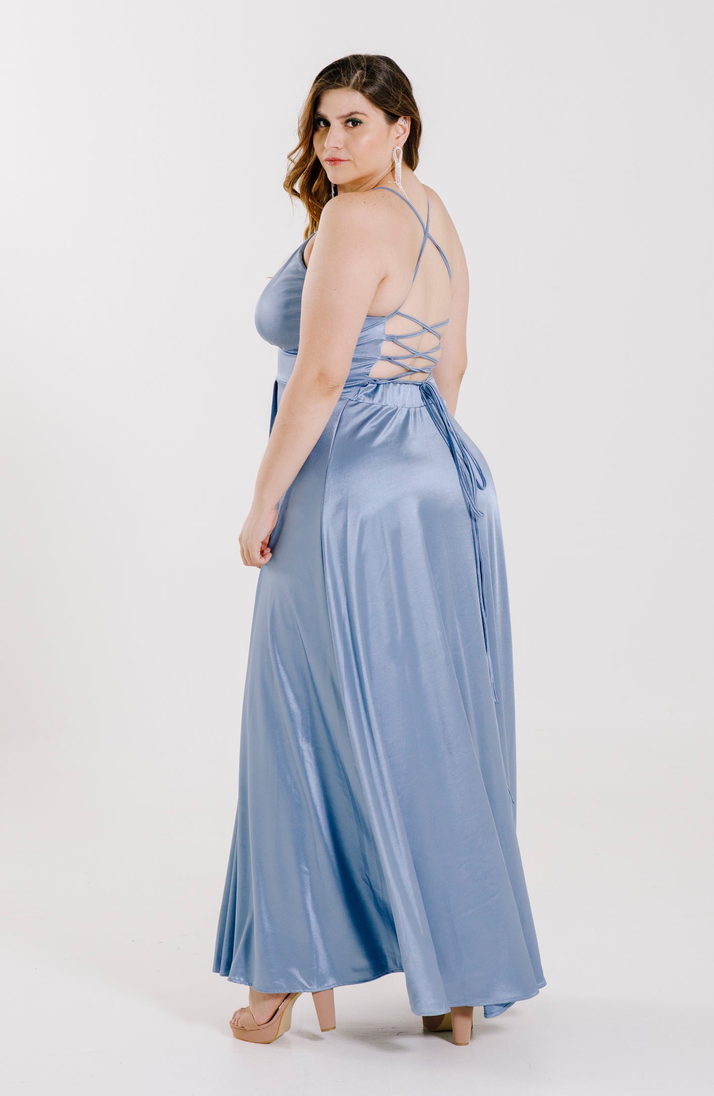 Vestido Largo Saten Con Abertura - CAMILA
