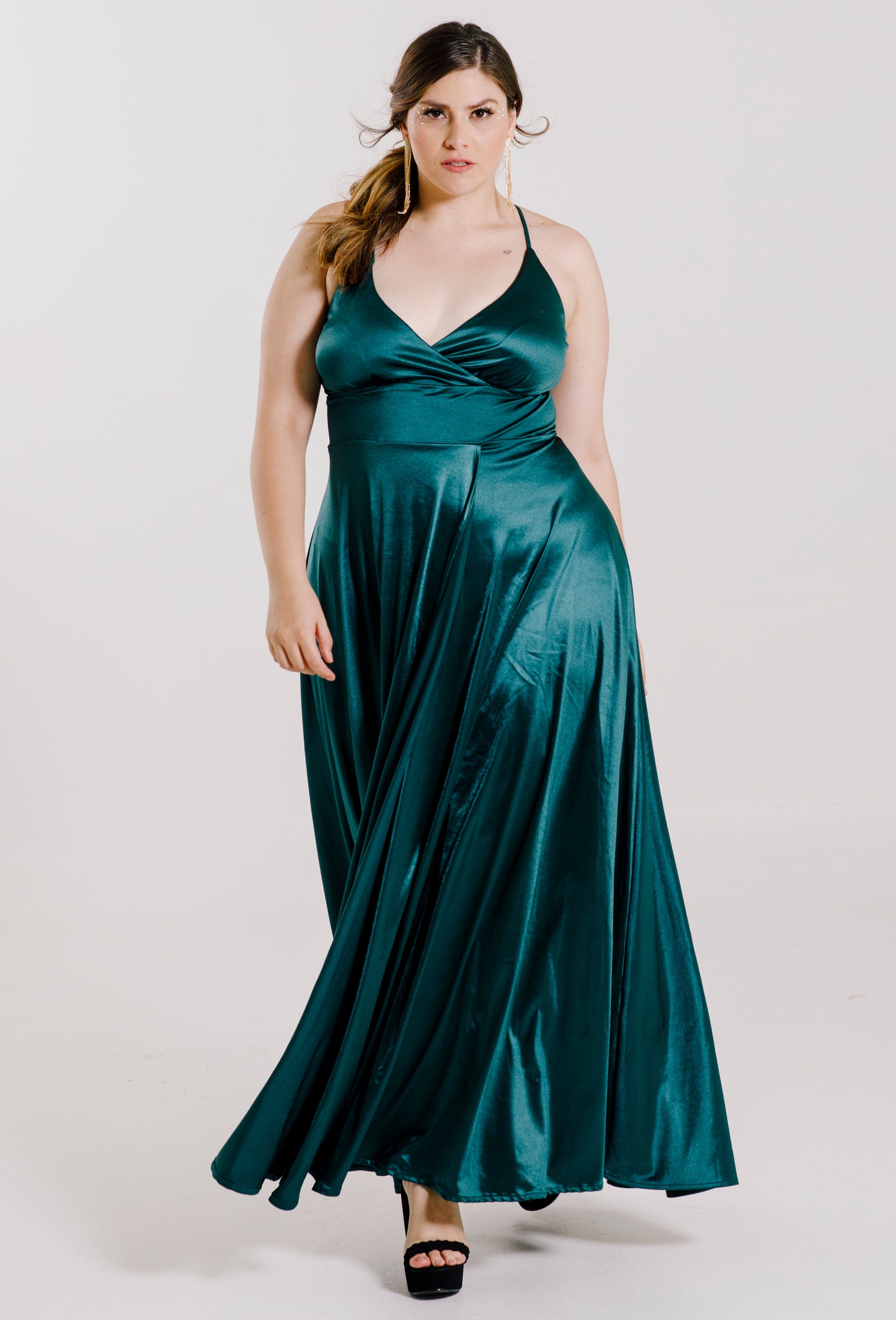 Vestido Largo Saten Con Abertura - CAMILA