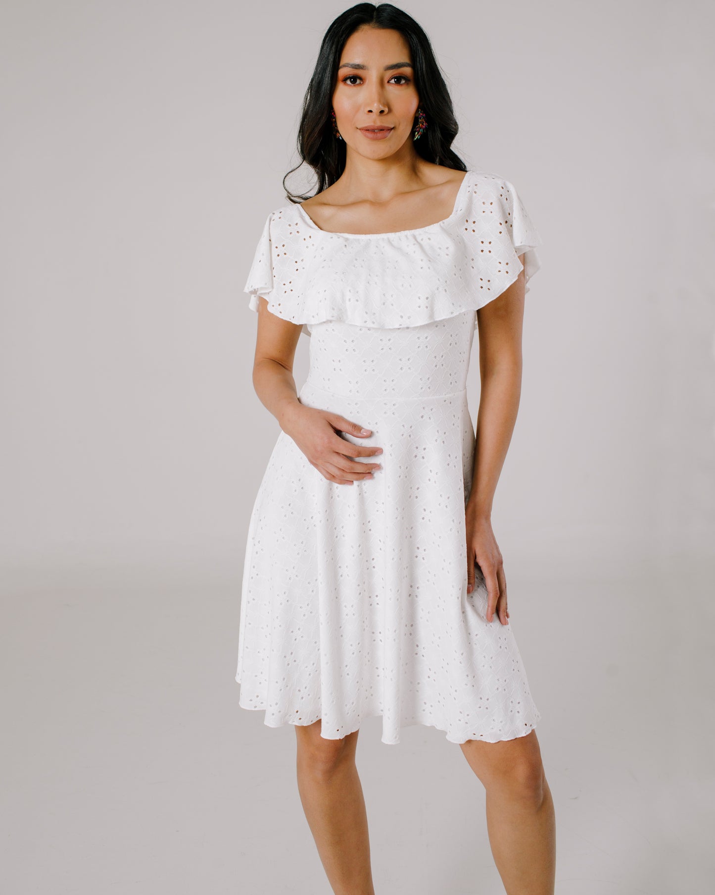 Vestido Corto Estilo Campesino con Perforado - TERESA
