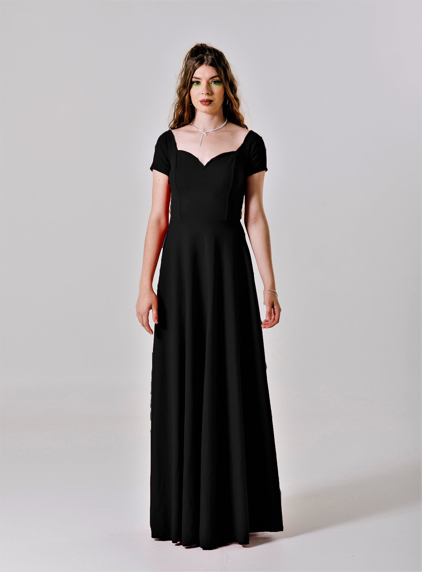 BONITA NEGRO, VESTIDO LARGO CON MANGAS, VESTIDO PARA FIESTA, VESTIDO LARGO NEGRO
