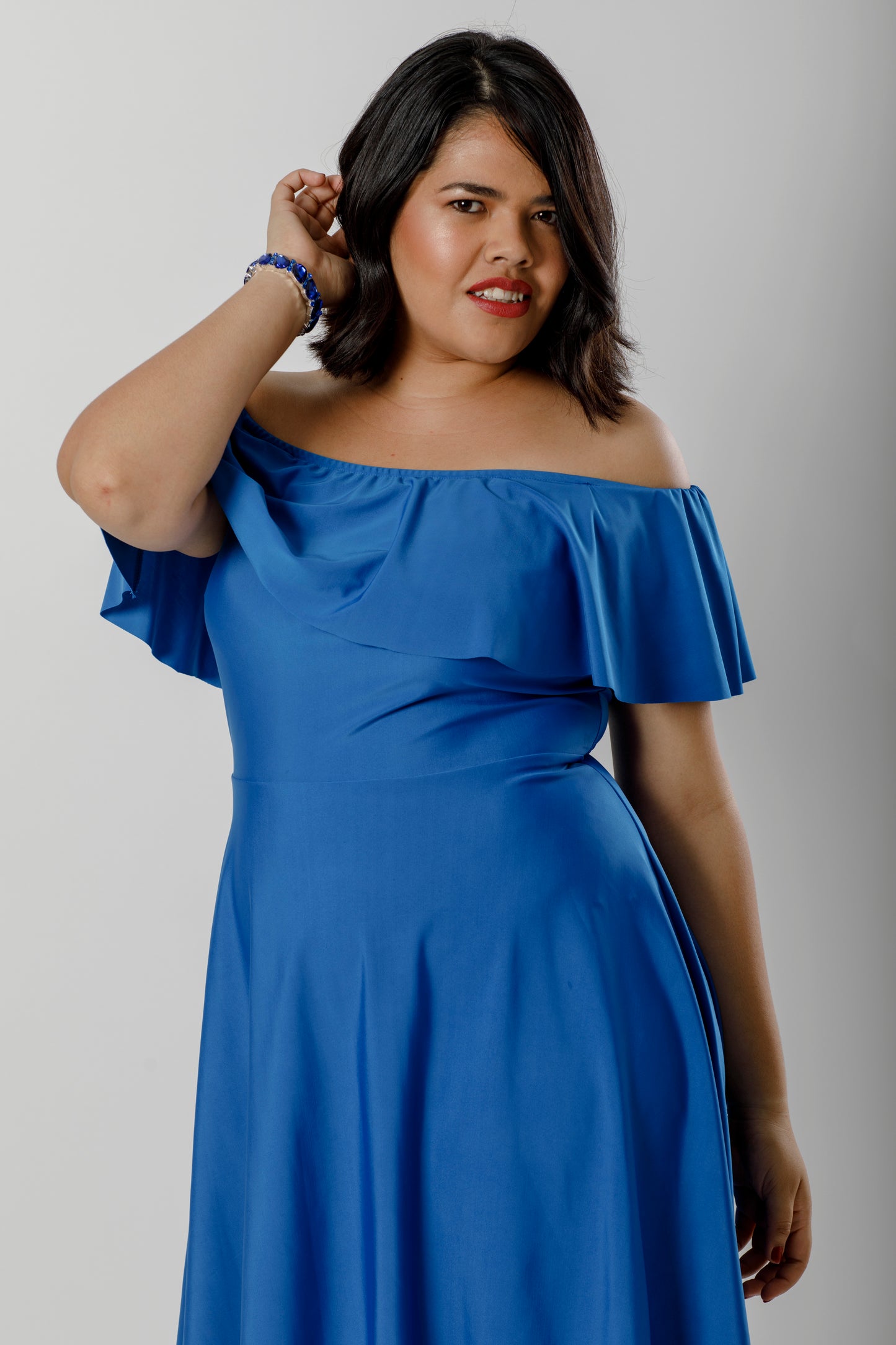 Vestido corto azul rey estilo campesino. - The Moda mx