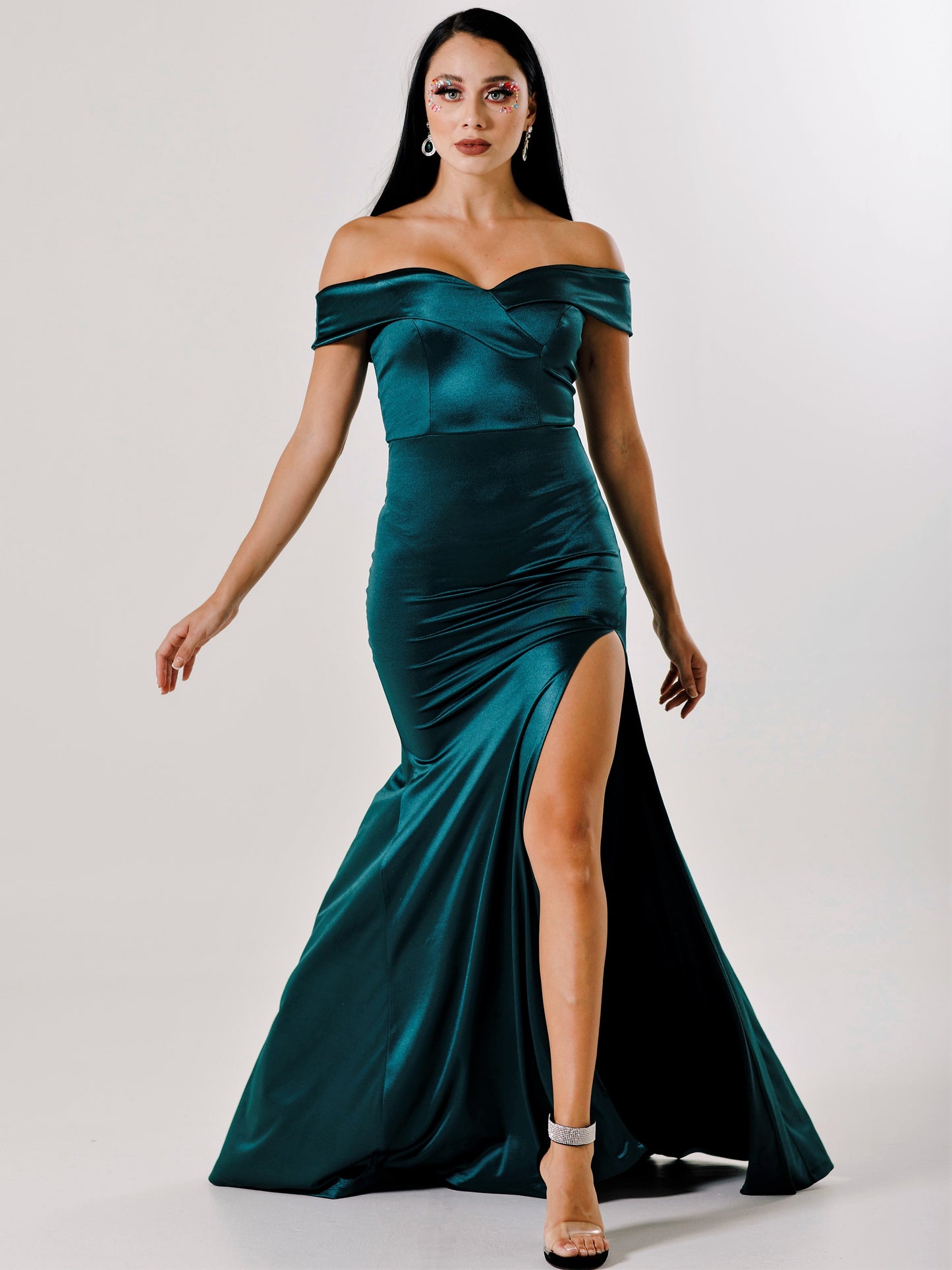 Vestido Largo con Abertura Saten Corrugado - FRIDA