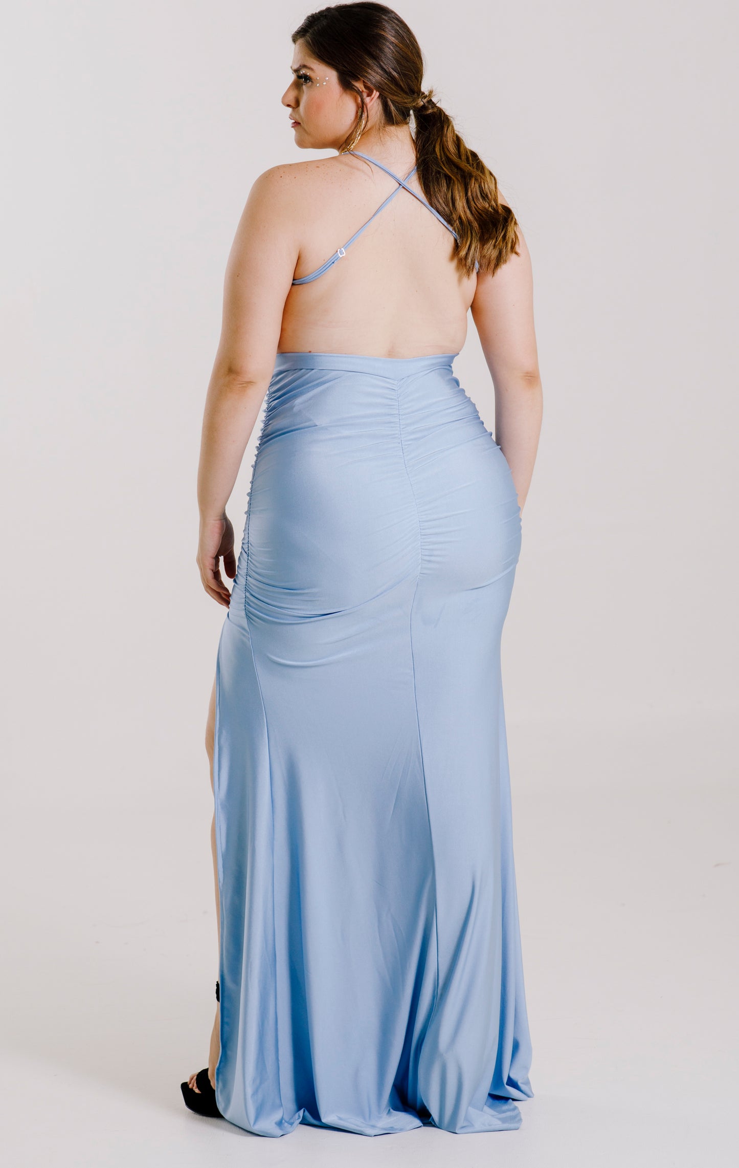 Vestido Largo con Abertura Corrugado - GINEVRA