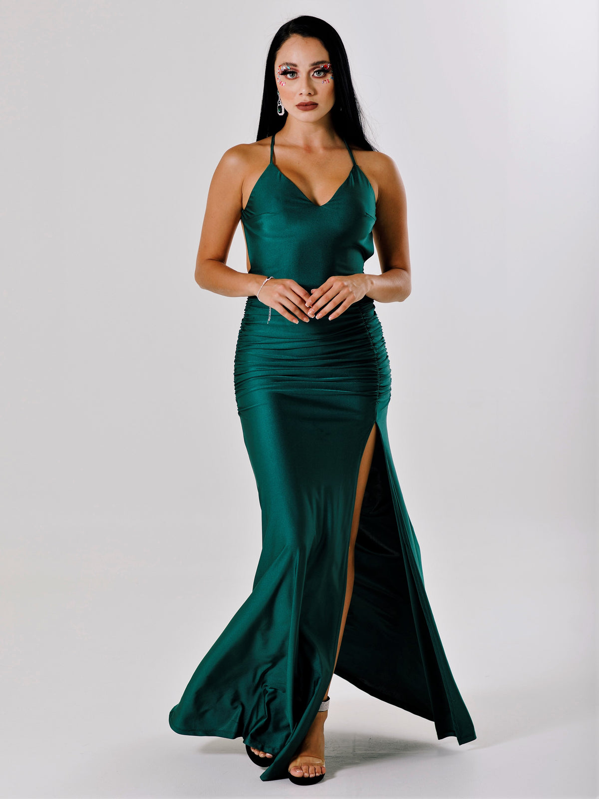 Vestido Largo con Abertura Corrugado - GINEVRA