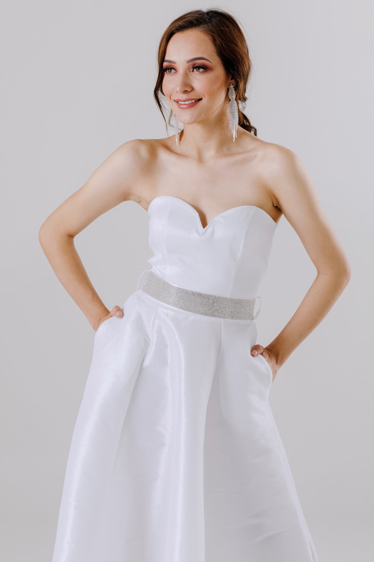 Vestido Strapple Corte midi con Bolsas - MARILYN
