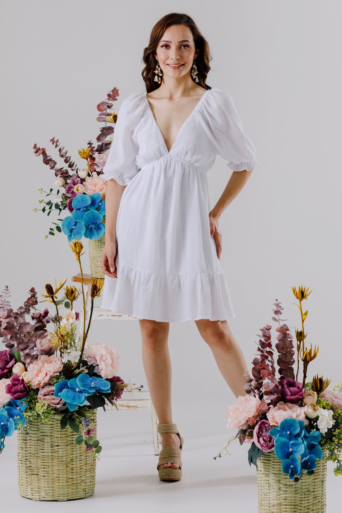 Vestido corto con Mangas de Algodon - OLIMPIA
