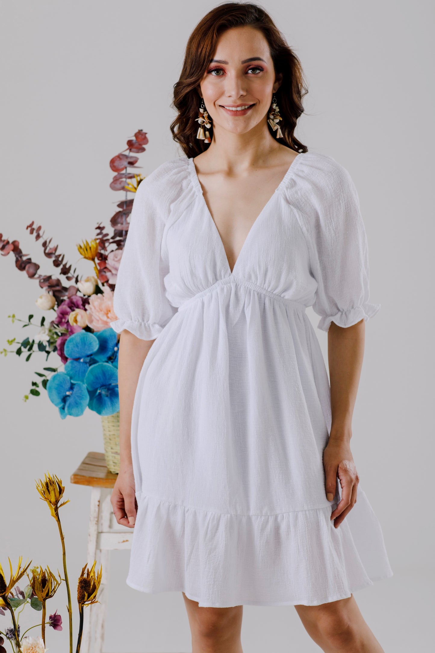 Vestido corto con Mangas de Algodon - OLIMPIA