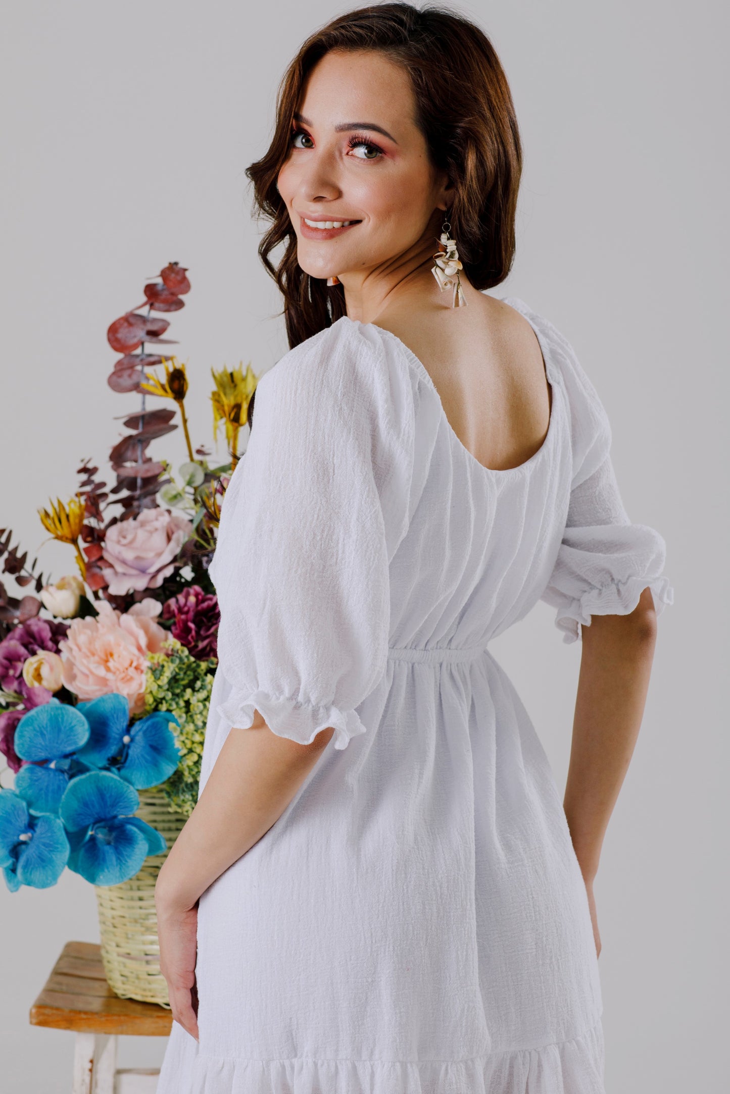 Vestido corto con Mangas de Algodon - OLIMPIA