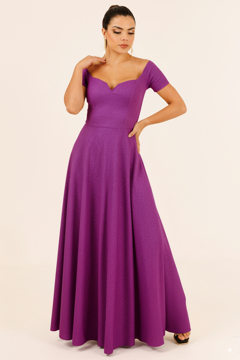 Vestido Largo con Brillos Hombros al Descubierto - BONITA BRILLOS