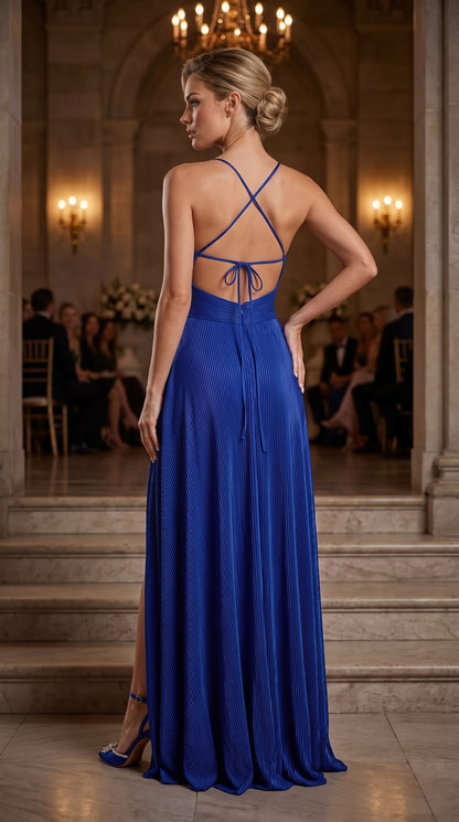 Vestido largo plisado de tirantes - COCO