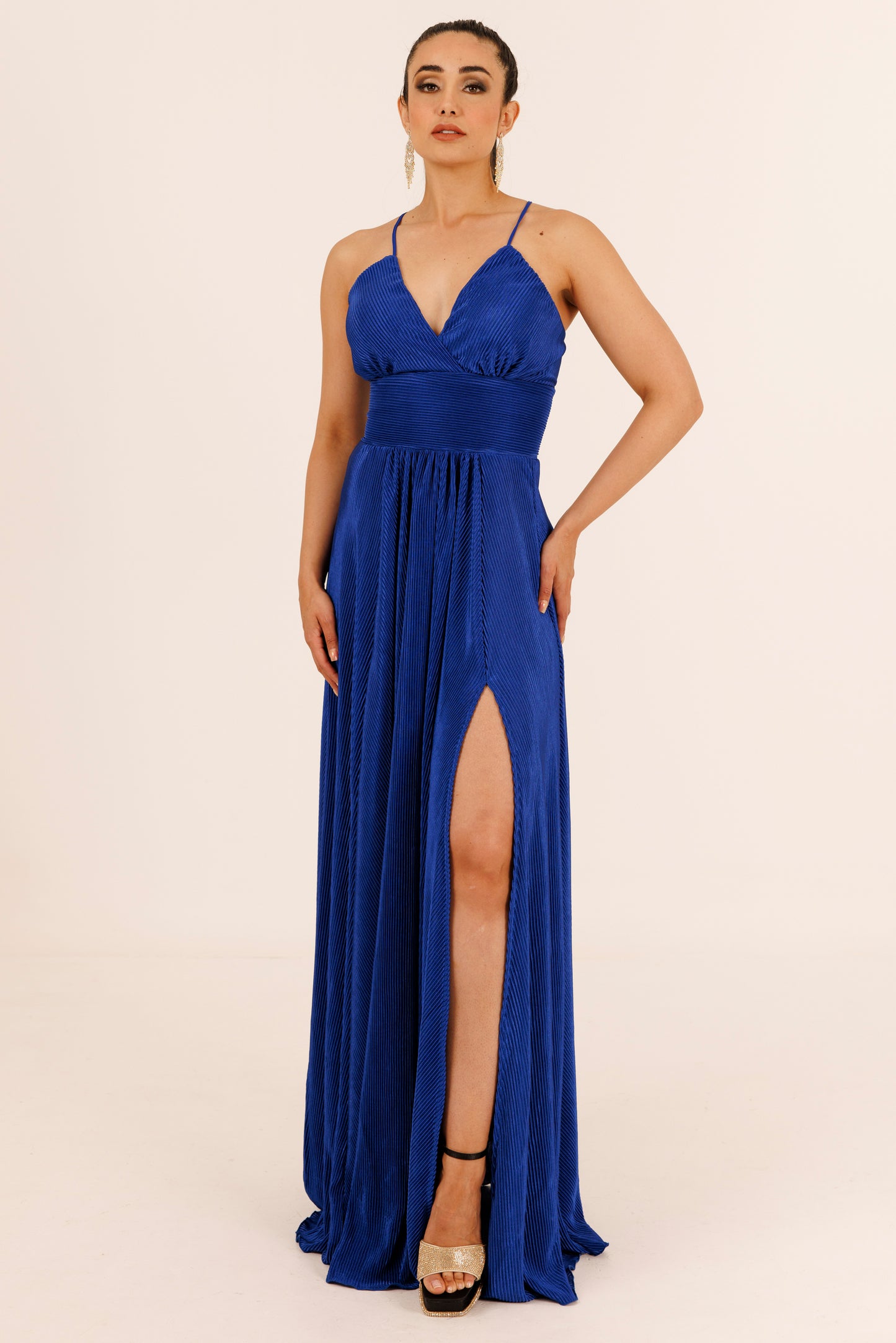 Vestido largo plisado de tirantes - COCO