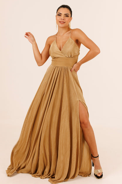 Vestido largo plisado de tirantes - COCO