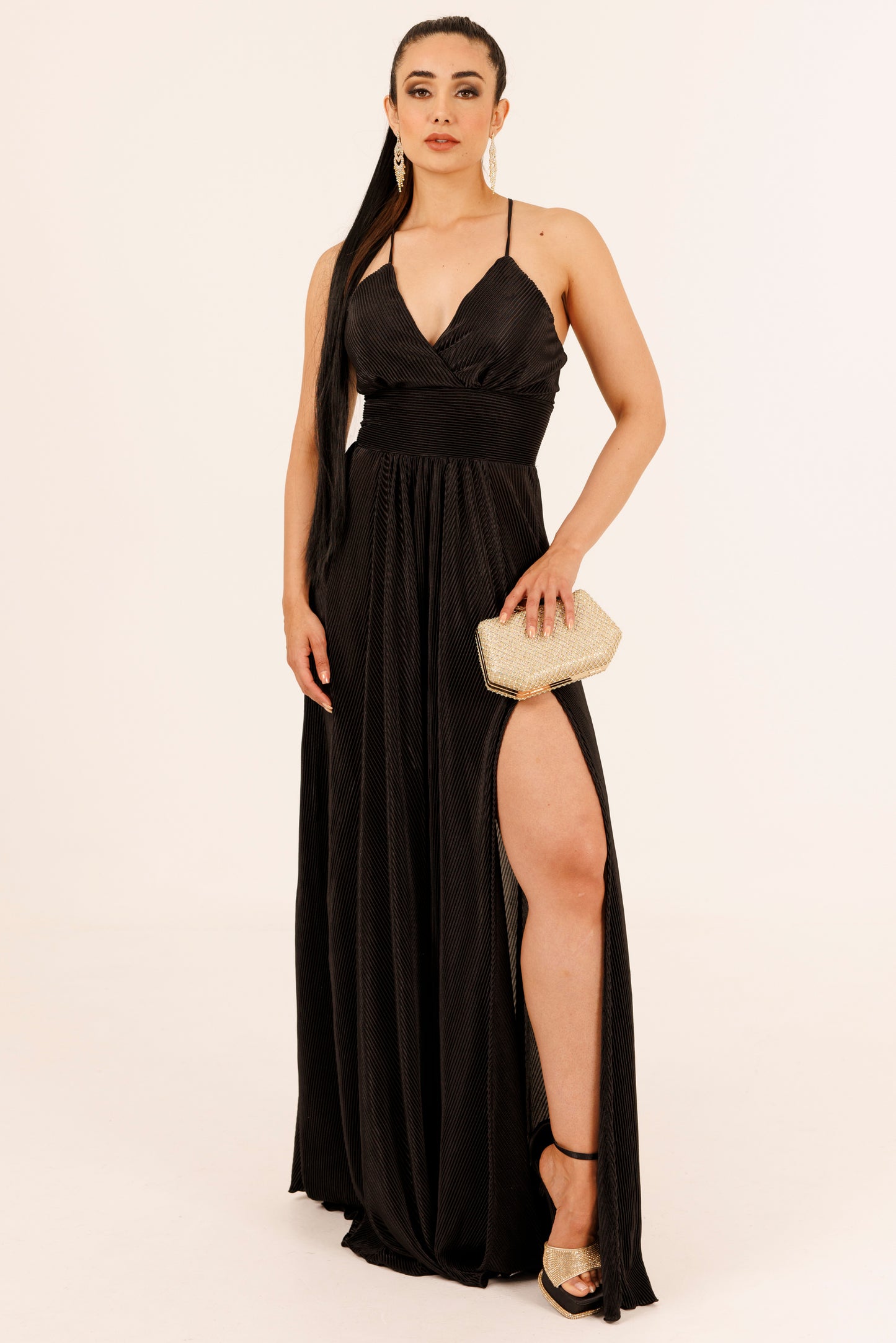 Vestido largo plisado de tirantes - COCO