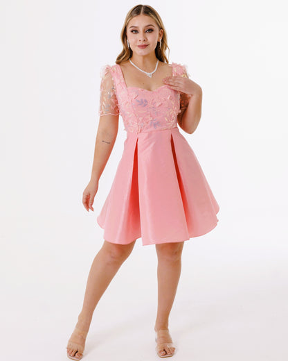 Vestido Corto Ampon con Mangas y Tul Bordado - MARY