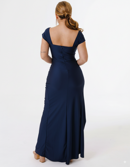 Vestido Largo con Abertura y Mangas - DAFNE