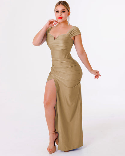 Vestido Largo con Abertura y Mangas - DAFNE