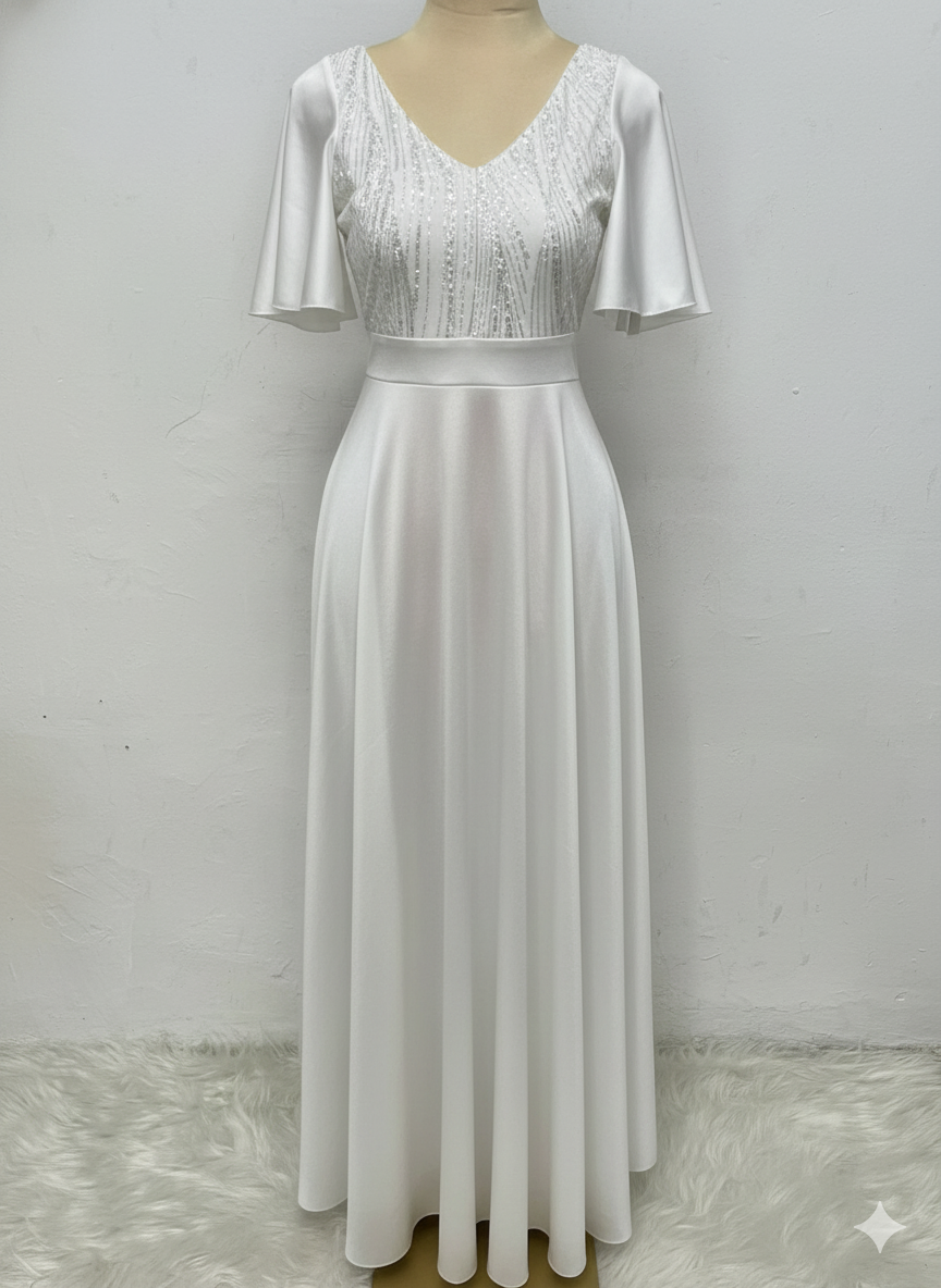 Vestido Largo Con Mangas y Encaje - GALA