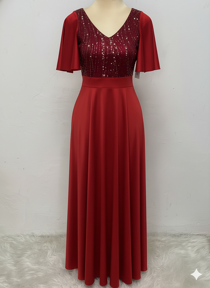 Vestido Largo Con Mangas y Encaje - GALA