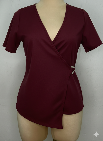 Blusa con Cuello V y Argolla T49