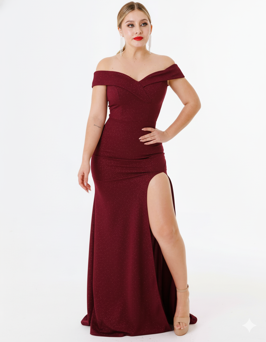 Vestido Largo con Abertura de Brillos Corrugado - FRIDA BRILLOS